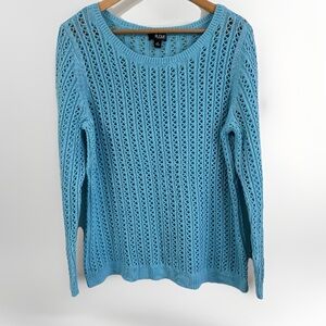 a.n.a Women’s Plus 1X Blue Open Knit Cotton Blend Sweater